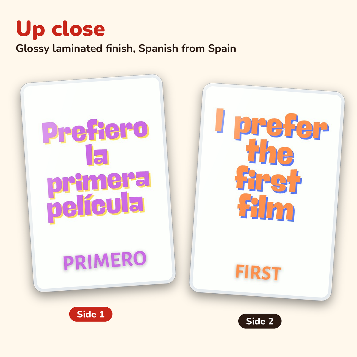 Essential Spanish: laminated Spanish flashcards – card close-up