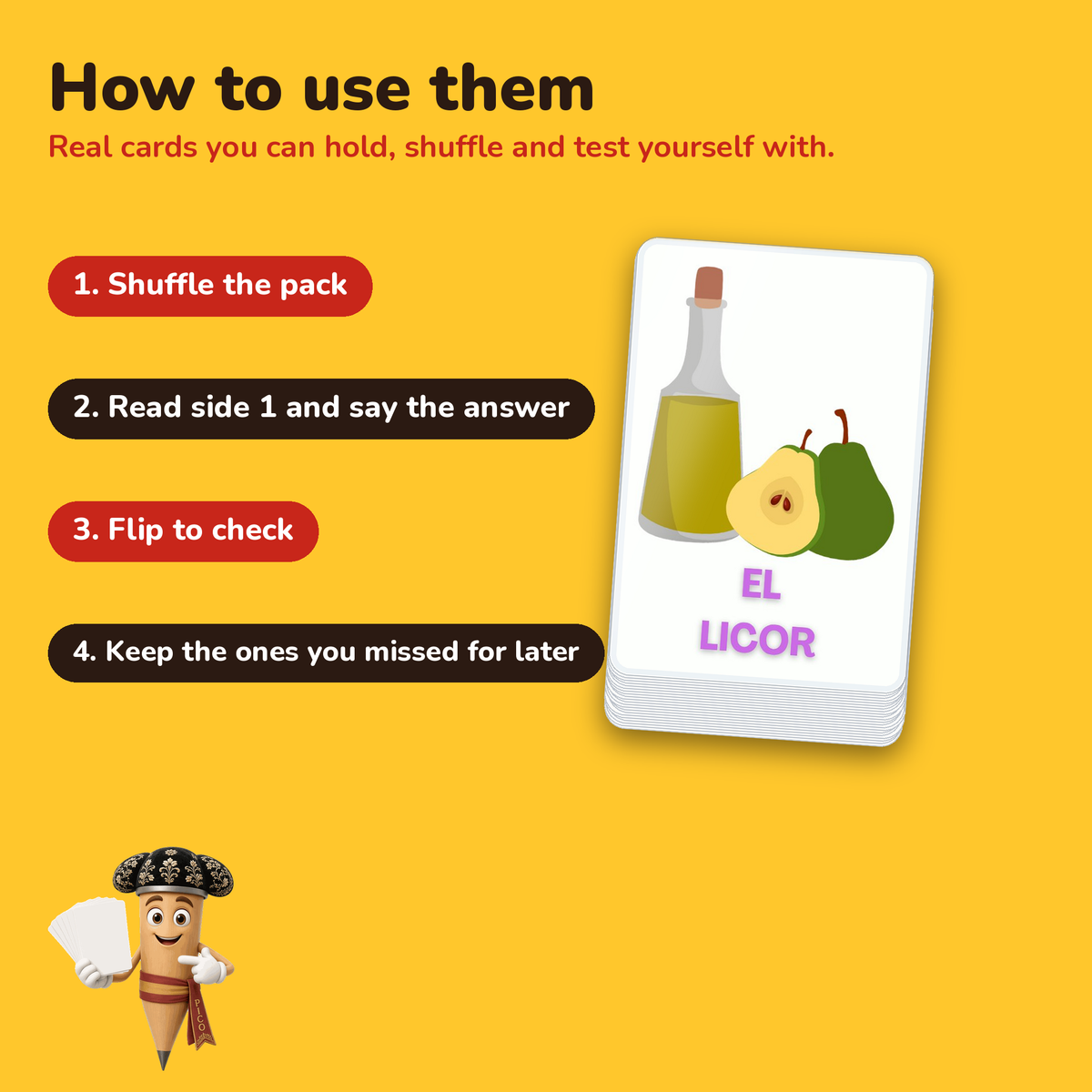 Food & Drink: laminated Spanish flashcards – how to use the cards