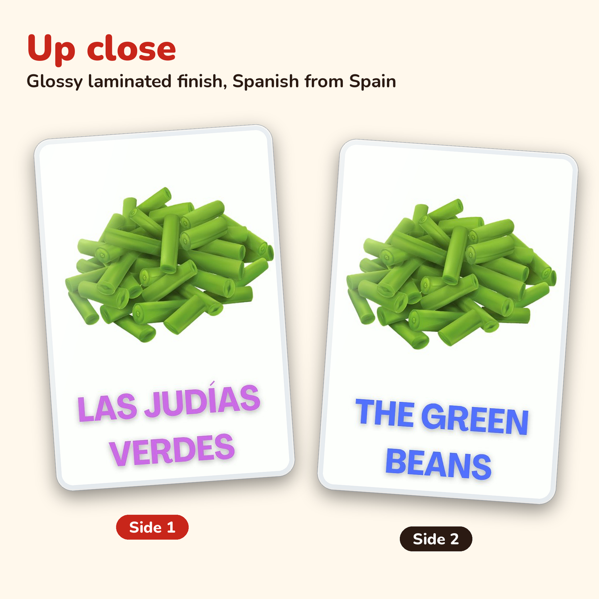 Food & Drink: laminated Spanish flashcards – card close-up