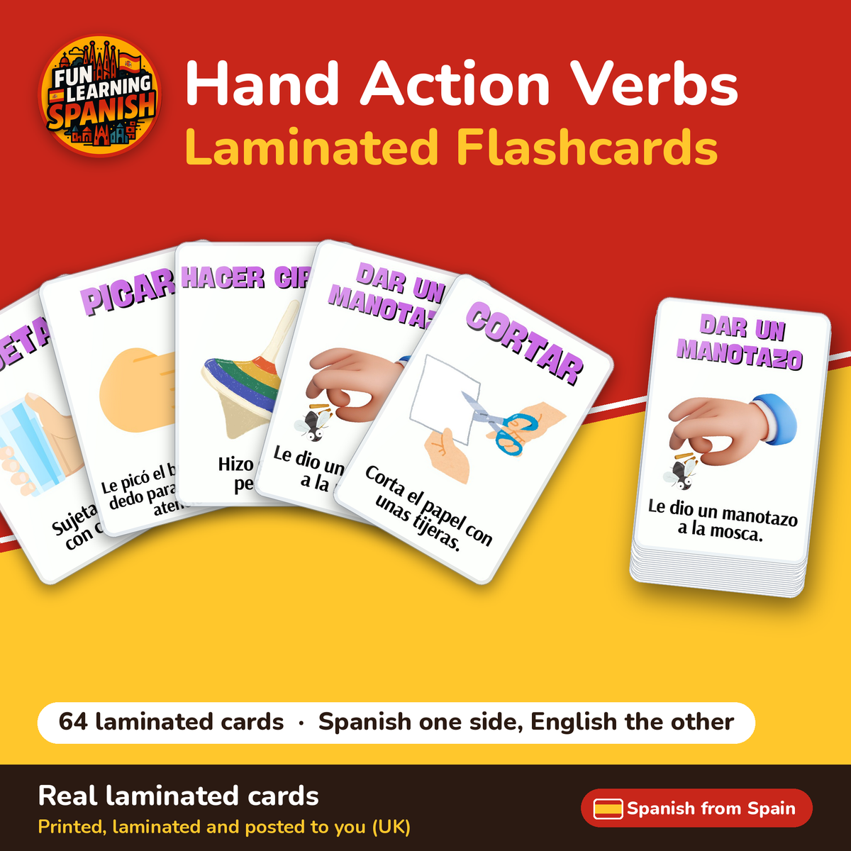Hand Action Verbs: laminated Spanish flashcards – cover