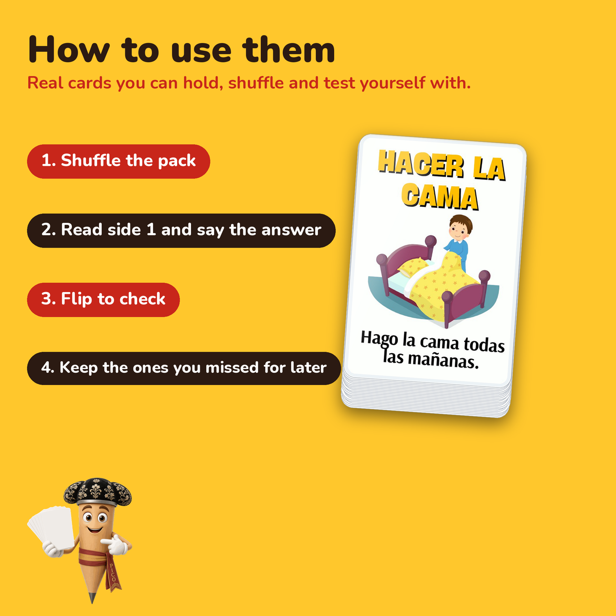 Household Action Verbs: laminated Spanish flashcards – how to use the cards