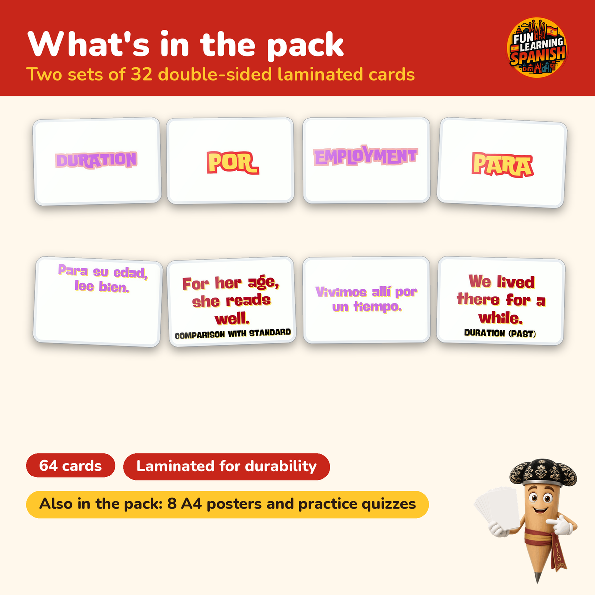 Por vs Para: laminated Spanish flashcards – what's inside