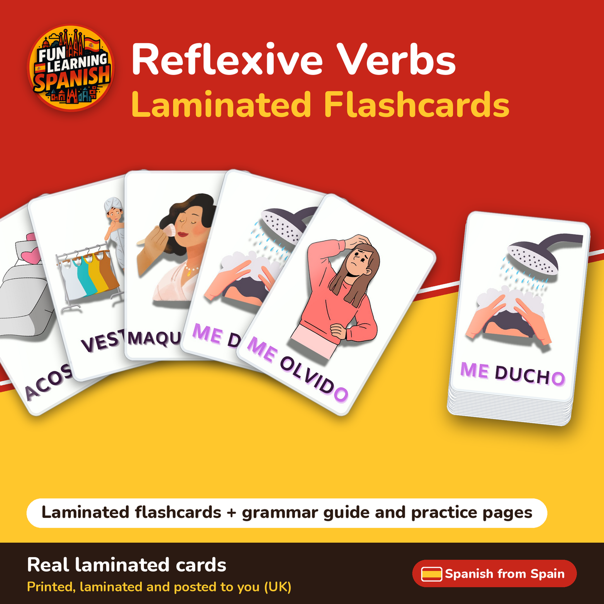 Reflexive Verbs: laminated Spanish flashcards – cover
