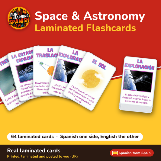 Space & Astronomy: laminated Spanish flashcards – cover
