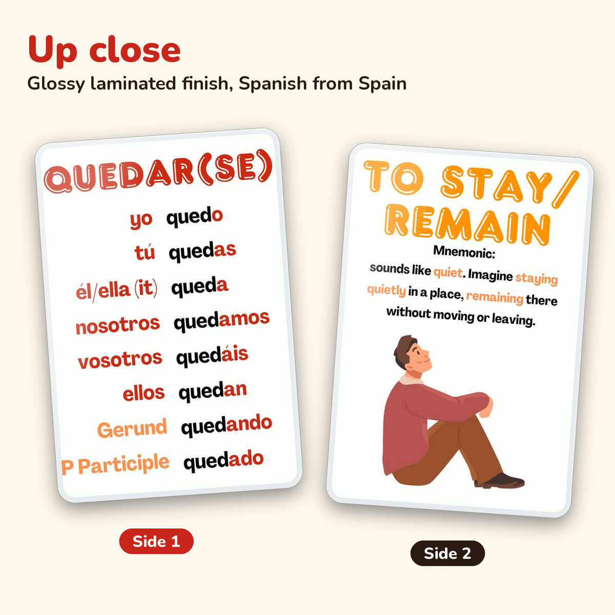 Top 48 Verbs: laminated Spanish flashcards – card close-up