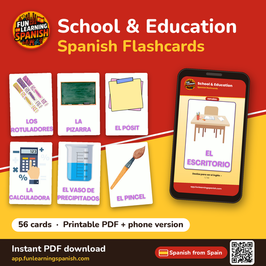 School & Education Spanish flashcards from Spain – printable PDF and phone version