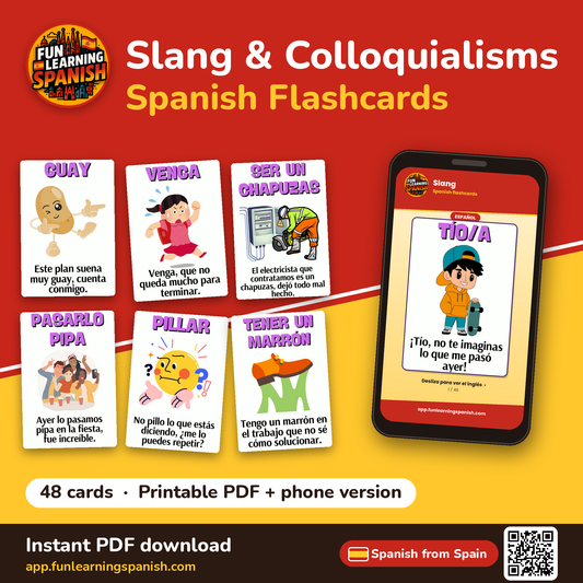 Slang & Colloquialisms Spanish flashcards from Spain – printable PDF and phone version