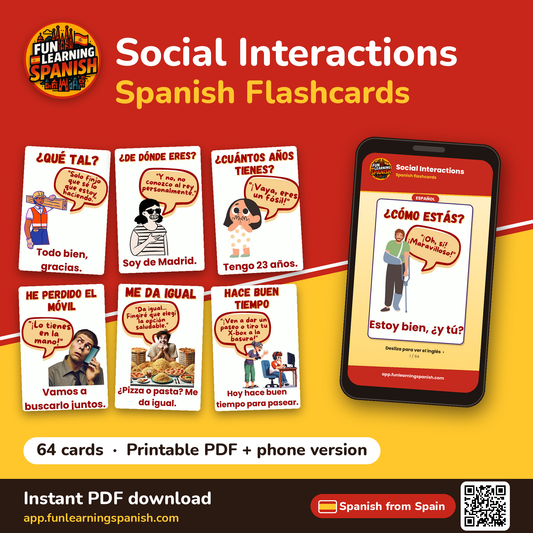 Social Interactions Spanish flashcards from Spain – printable PDF and phone version