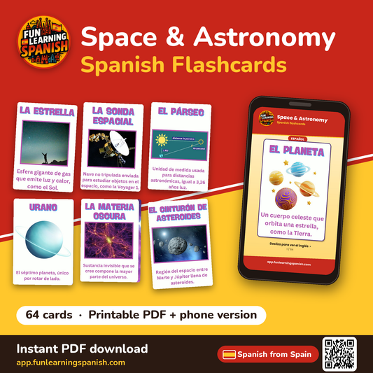 Space & Astronomy Spanish flashcards from Spain – printable PDF and phone version