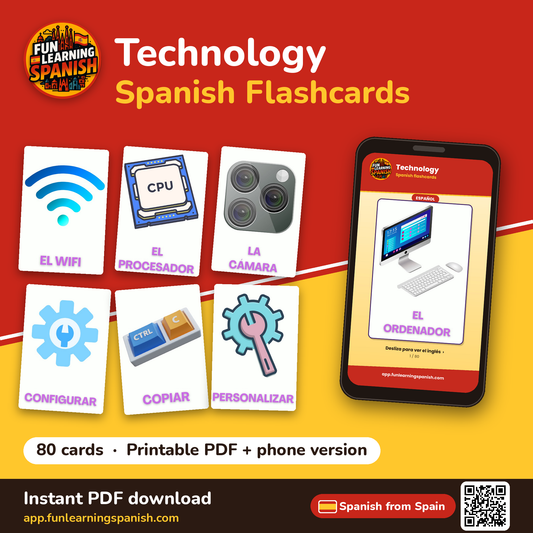 Technology Spanish flashcards from Spain – printable PDF and phone version