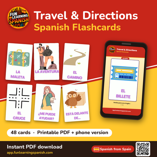 Travel & Directions Spanish flashcards from Spain – printable PDF and phone version