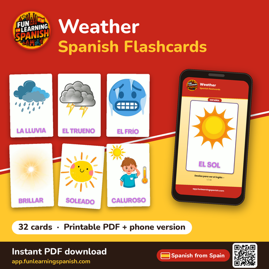 Weather Spanish flashcards from Spain – printable PDF and phone version