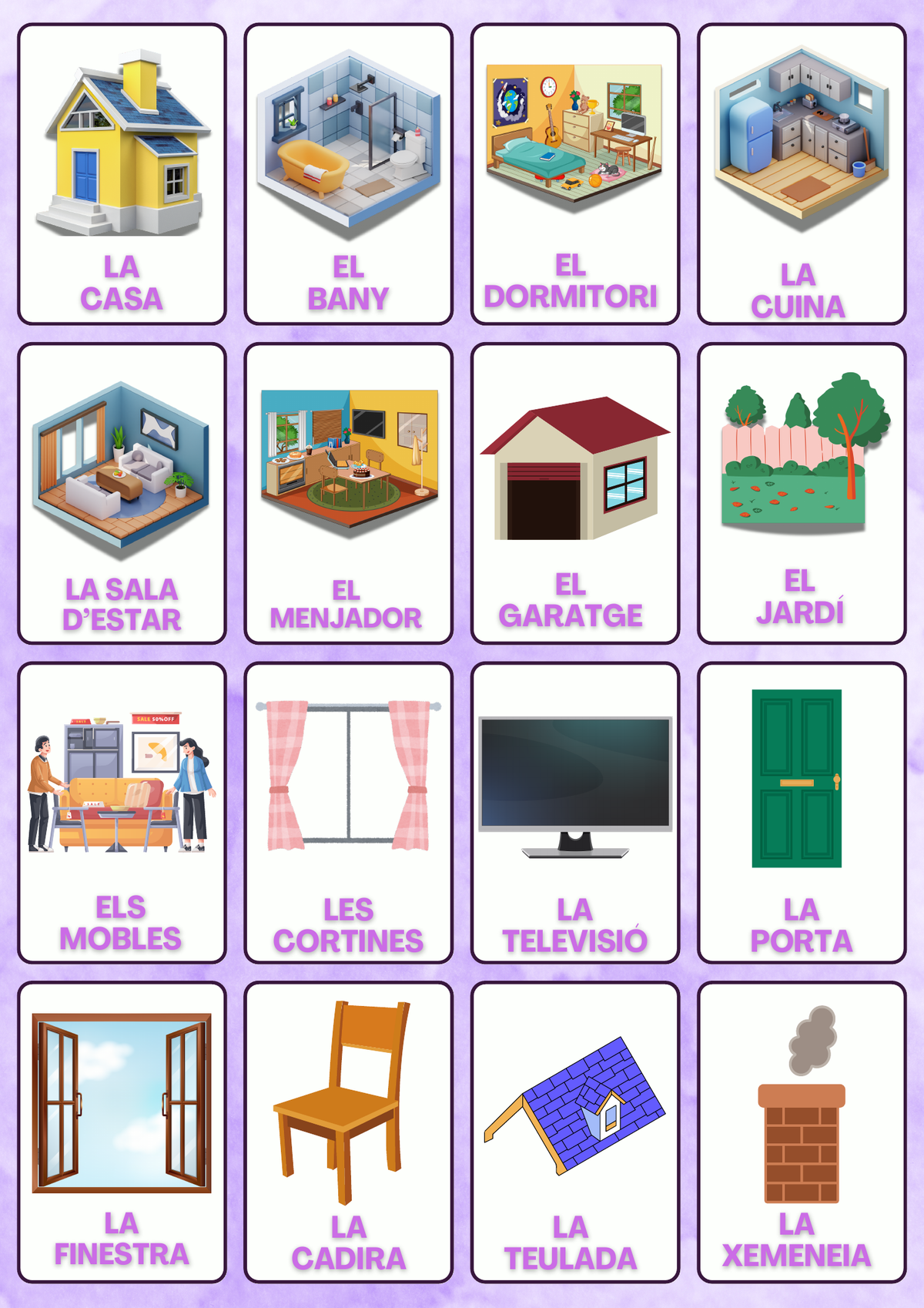 House & Home Catalan flashcards, Catalan side card sheet 1