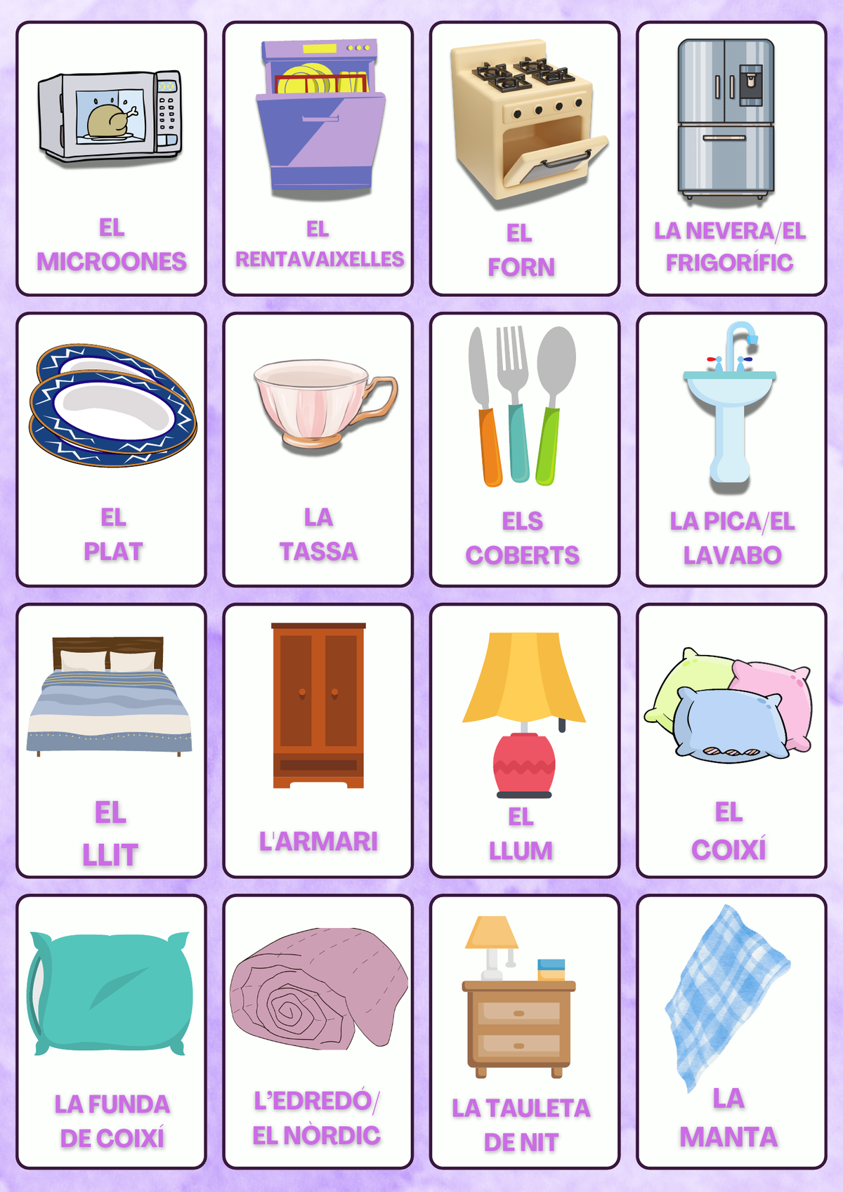 House & Home Catalan flashcards, Catalan side card sheet 2