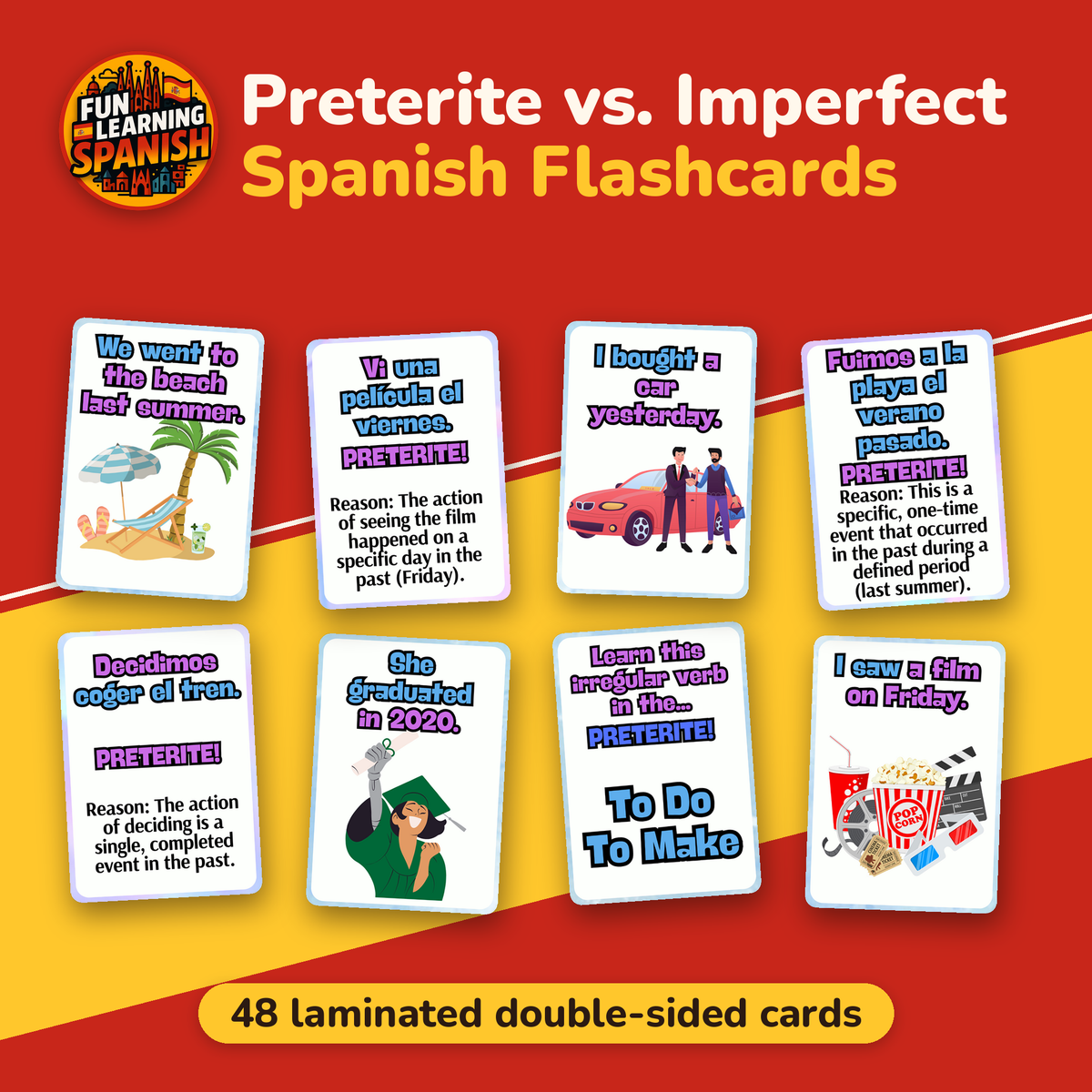 Preterite vs Imperfect Spanish laminated flashcards – image 1