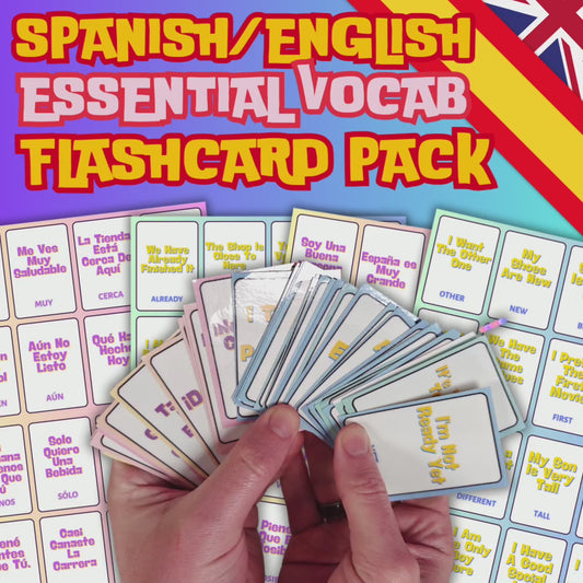 Essential Spanish Flashcards Pack: 64 Most Common Spanish Words Durable, Laminated, Double-Sided Learning Tools