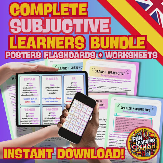 The Ultimate Spanish Subjunctive Mastery Downloadable Bundle: Printable Explanation Posters, Practice Exercises and Flashcards