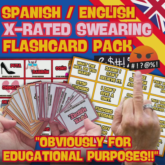 🔥 X-Rated Spanish Flashcards – 48 Double-Sided Explicit Swear / Curse Words & Sentences Cards for Fun, Fluent Learning! 🎉