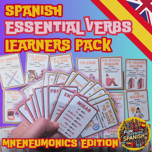 Top 48 Most Used Spanish Verbs, Memory Tricks & Conjugations: Printable Digital Flashcard Set