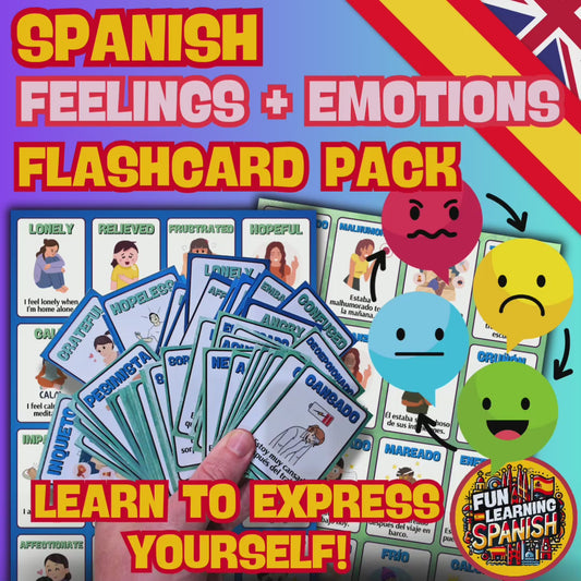 Advanced Emotions & Feelings Spanish Vocabulary Pack – 64 English & Spanish Double Sided Picture Flashcards