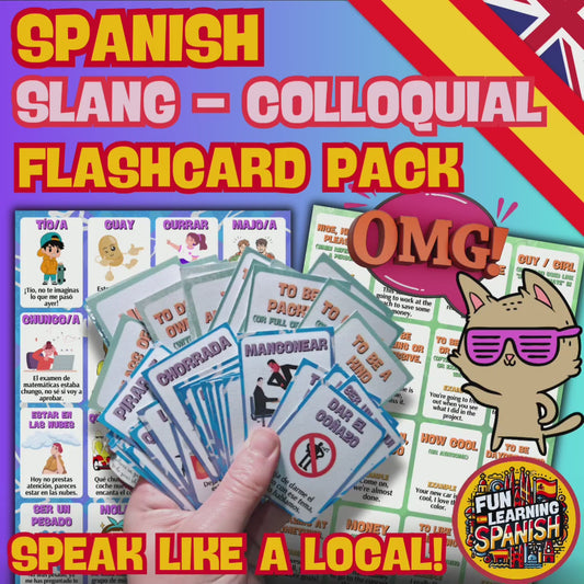 Must Know! Slang & Colloquialisms Flashcards Pack – 48 English & Spanish Laminated & Double Sided Revision Cards