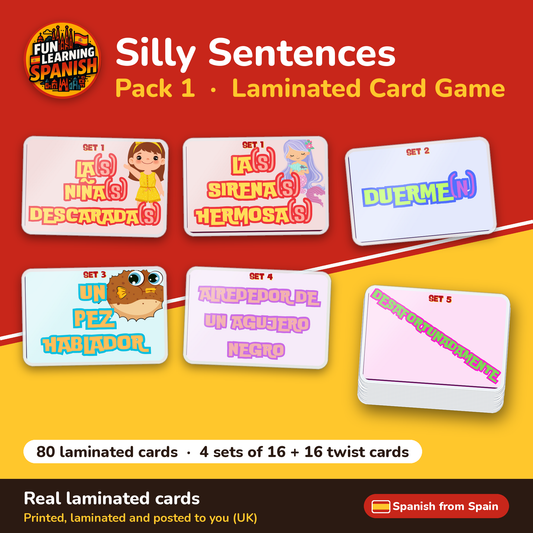 Silly Sentences Pack 1 laminated Spanish card game