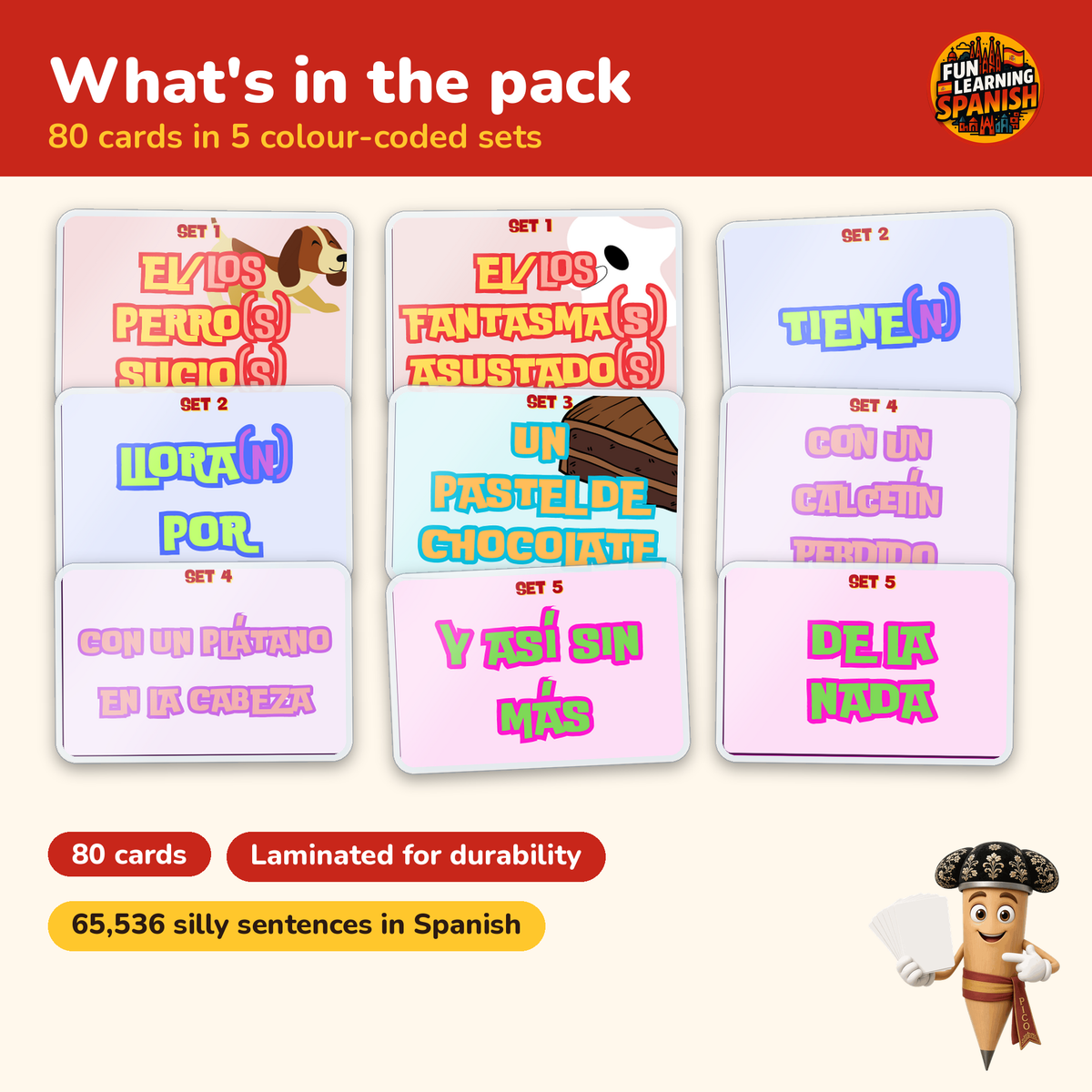 Silly Sentences Pack 1 laminated Spanish card game