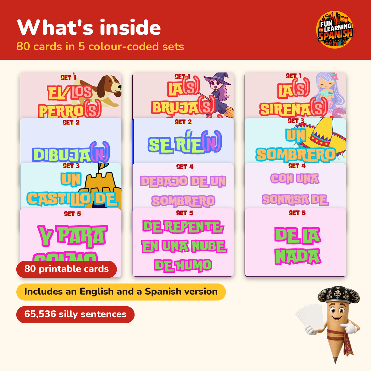 Silly Sentences Pack 1 printable Spanish card game
