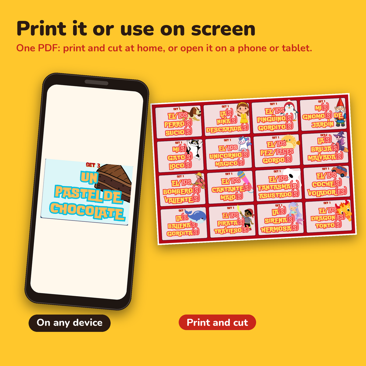 Silly Sentences Pack 1 printable Spanish card game