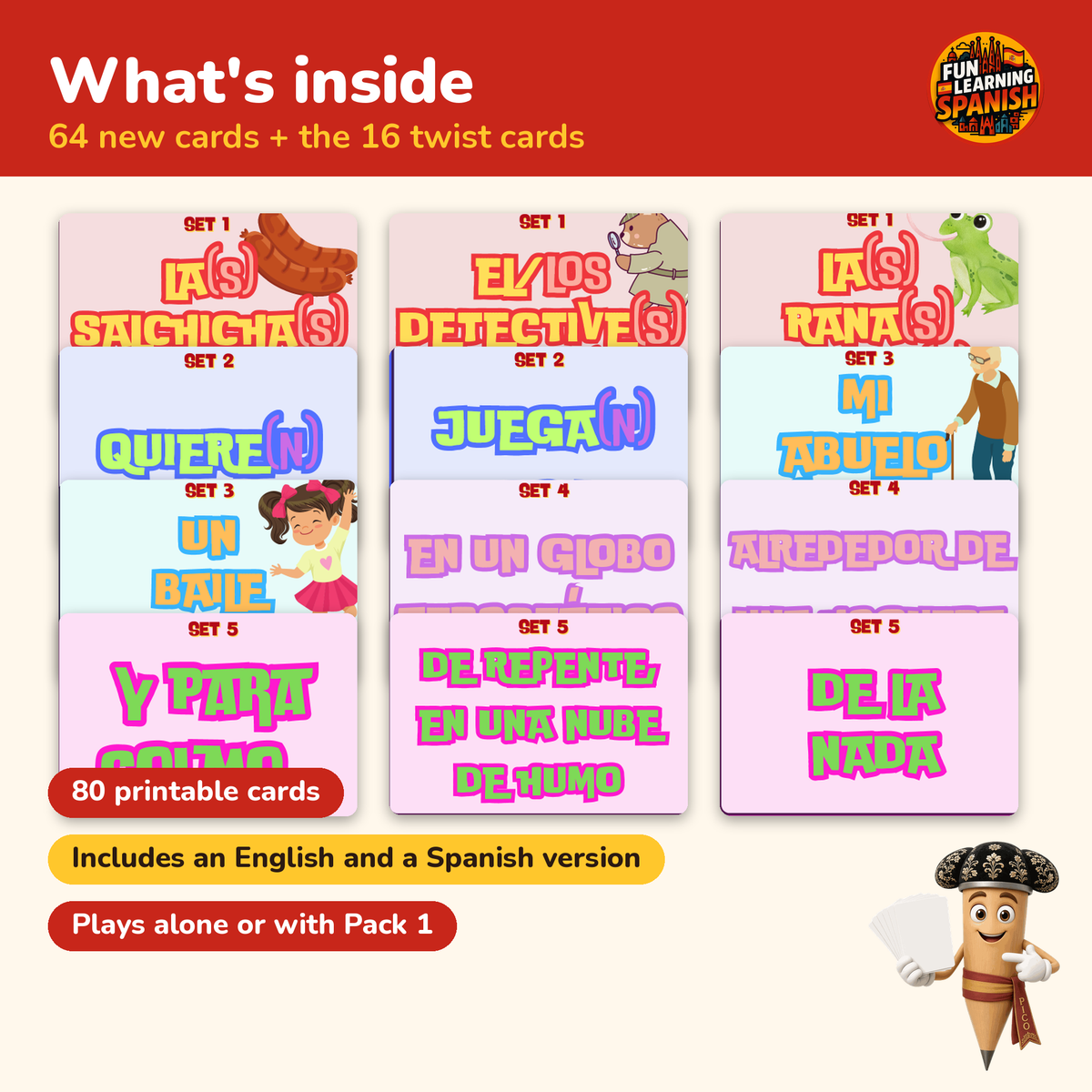 Silly Sentences Pack 2 printable Spanish card game