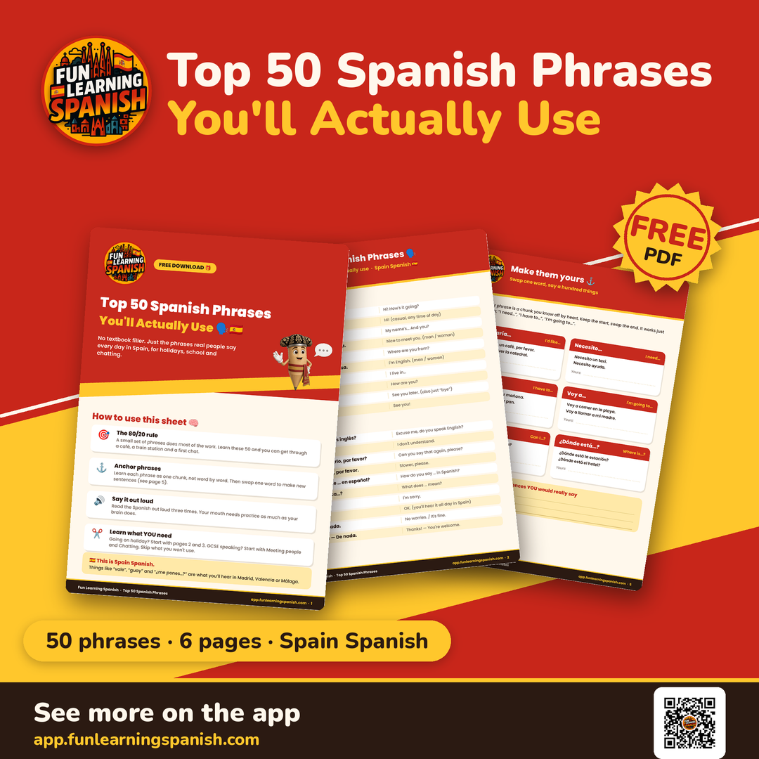 Top 50 Spanish Phrases You'll Actually Use – free PDF